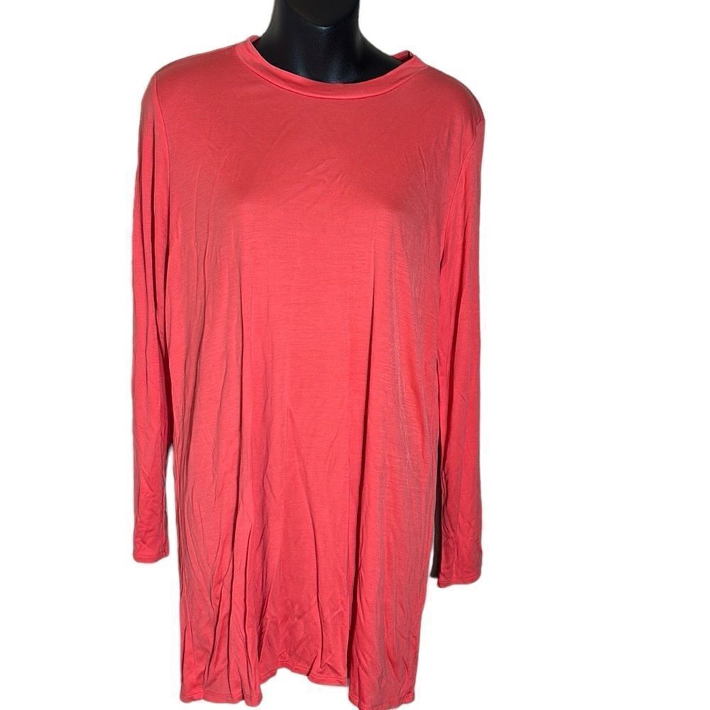 Eileen fisher women’s large coral orange 100% tencel tunic top scoop neck large